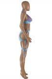 Light Blue Sexy Patchwork Solid Bandage Hollowed Out Backless Halter Sleeveless Two Pieces