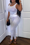 White Sexy Solid Patchwork O Neck Sleeveless Two Pieces
