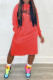 Tangerine Red Fashion Casual Print Letter Hooded Collar Straight Dresses