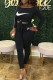 Black Fashion Elegant Print Patchwork Off the Shoulder Long Sleeve Two Pieces