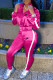 Rose Red Fashion Sportswear Print Patchwork Long Sleeve Two Pieces