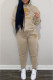 Khaki Fashion Sportswear Print Patchwork Hooded Collar Long Sleeve Two Pieces