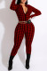 Red Fashion Casual Print Basic Zipper Collar Skinny Jumpsuits