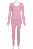 Pink Casual Sportswear Solid Basic O Neck Long Sleeve Two Pieces