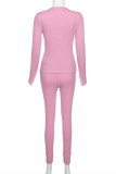 Pink Casual Sportswear Solid Basic O Neck Long Sleeve Two Pieces