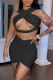 Black Fashion Sexy Solid Hollowed Out Draw String V Neck Sleeveless Two Pieces
