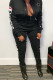 Black Fashion Street Letter Patchwork Mandarin Collar Jumpsuits