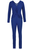 Deep Blue Casual Cross-over Design Two-piece Pants Set