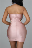 Multi-color Fashion Sexy Patchwork Hollowed Out Sequins Backless Halter Sleeveless Dress