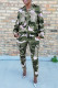 Green Fashion Casual Camouflage Print Patchwork Turndown Collar Long Sleeve Two Pieces