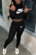 Black Fashion Sportswear Print Patchwork O Neck Long Sleeve Two Pieces