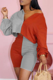 Pink Fashion Casual Solid Split Joint V Neck Long Sleeve Two Pieces