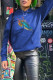 Blue Fashion Casual Print Patchwork Hooded Collar Tops
