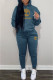 Blue Fashion Sportswear Print Patchwork Hooded Collar Long Sleeve Two Pieces