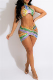 Multi-color Fashion Sexy Patchwork Hollowed Out Sequins Backless Halter Sleeveless Dress
