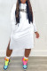 White Fashion Casual Print Letter Hooded Collar Straight Dresses