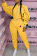 Yellow Fashion Street Print Bandage Letter O Neck Long Sleeve Two Pieces