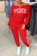 Red Casual Letter Print Patchwork Off the Shoulder Long Sleeve Two Pieces