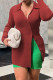 Coffee Fashion Casual Solid Patchwork Turndown Collar Tops