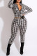 White Fashion Casual Print Basic Zipper Collar Skinny Jumpsuits