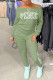 Green Casual Letter Print Patchwork Off the Shoulder Long Sleeve Two Pieces