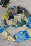 Colour Sexy Print Patchwork Turndown Collar Long Sleeve Two Pieces