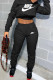 Black Fashion Sportswear Print Patchwork Hooded Collar Long Sleeve Two Pieces