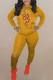 Yellow Fashion Sportswear Print Ripped Hooded Collar Long Sleeve Two Pieces