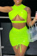 Fluorescent Green Fashion Sexy Solid Hollowed Out Draw String V Neck Sleeveless Two Pieces