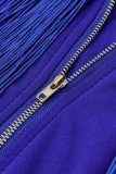 Purple Casual Solid Tassel Patchwork Zipper O Neck Dresses