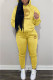 Yellow Fashion Sportswear Print Patchwork Hooded Collar Long Sleeve Two Pieces