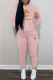 Pink Fashion Sportswear Print Patchwork Hooded Collar Long Sleeve Two Pieces