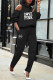 Black Fashion Casual Print Letter Hooded Collar Long Sleeve Two Pieces