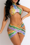 Multi-color Fashion Sexy Patchwork Hollowed Out Sequins Backless Halter Sleeveless Dress