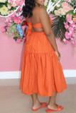 Orange Sexy Casual Solid Backless Spaghetti Strap Sleeveless Dress