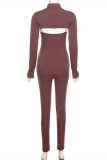 Brown Sexy Casual Solid Bandage Backless Turtleneck Long Sleeve Two Pieces