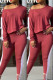 Burgundy Fashion Casual Solid Patchwork Oblique Collar Long Sleeve Two Pieces