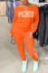 Orange Casual Letter Print Patchwork Off the Shoulder Long Sleeve Two Pieces