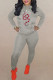 Grey Fashion Sportswear Print Ripped Hooded Collar Long Sleeve Two Pieces