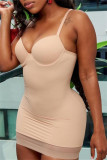 Apricot Fashion Sexy Solid Patchwork Backless Spaghetti Strap Sleeveless Dress