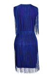 Purple Casual Solid Tassel Patchwork Zipper O Neck Dresses