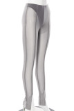 Dark Gray Fashion Sexy Patchwork See-through Skinny Low Waist Pencil Trousers
