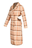 Blue Fashion Street Plaid Patchwork Turndown Collar Outerwear