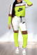 Fluorescent Green Fashion Casual Print Patchwork Hooded Collar Long Sleeve Two Pieces