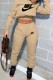 Coffee Fashion Sportswear Print Patchwork Hooded Collar Long Sleeve Two Pieces