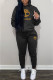 Black Fashion Sportswear Print Patchwork Hooded Collar Long Sleeve Two Pieces