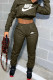 Army Green Fashion Sportswear Print Patchwork Hooded Collar Long Sleeve Two Pieces