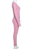 Pink Casual Sportswear Solid Basic O Neck Long Sleeve Two Pieces