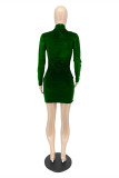 Green Fashion Sexy Solid Basic Half A Turtleneck Long Sleeve Dresses