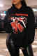 Black Fashion Casual Print Basic Hooded Collar Tops
